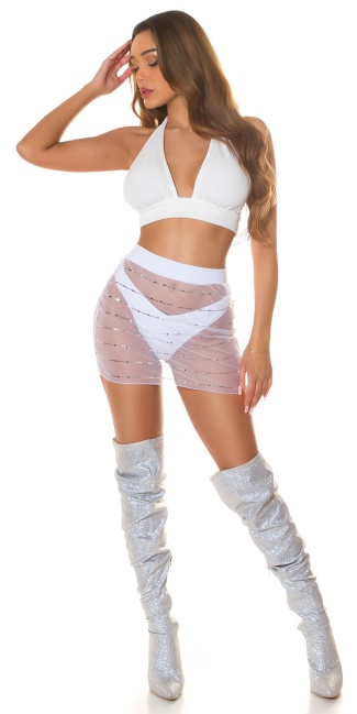 Mesh Mini Skirt with glitter / Cover-Up White